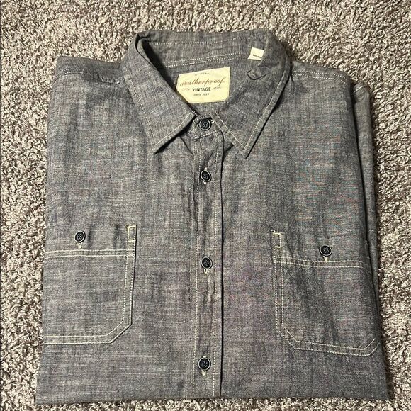 Weatherproof Gray Casual Button Down Shirt with Textured Fabric - Picture 1 of 4